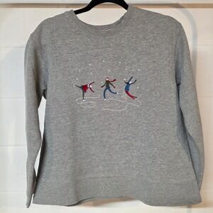 90s Vintage‎ Field Gear Women's S Grey Embroidered Ice Skaters Sweatshirt Winter